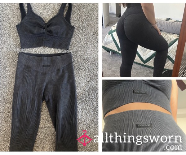 Black Ribbed Bo + Tee Leggings Set