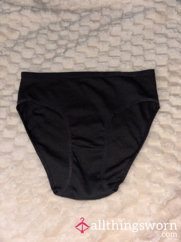 Black Ribbed Cotton Bikini Panties