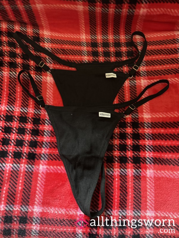 Black Ribbed Cotton Gstring, XL