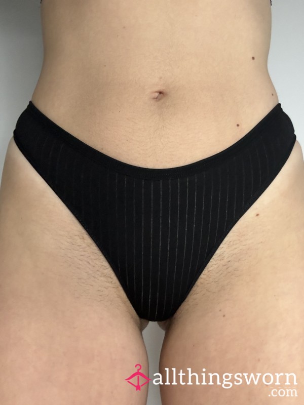 Black Ribbed Cotton Thong