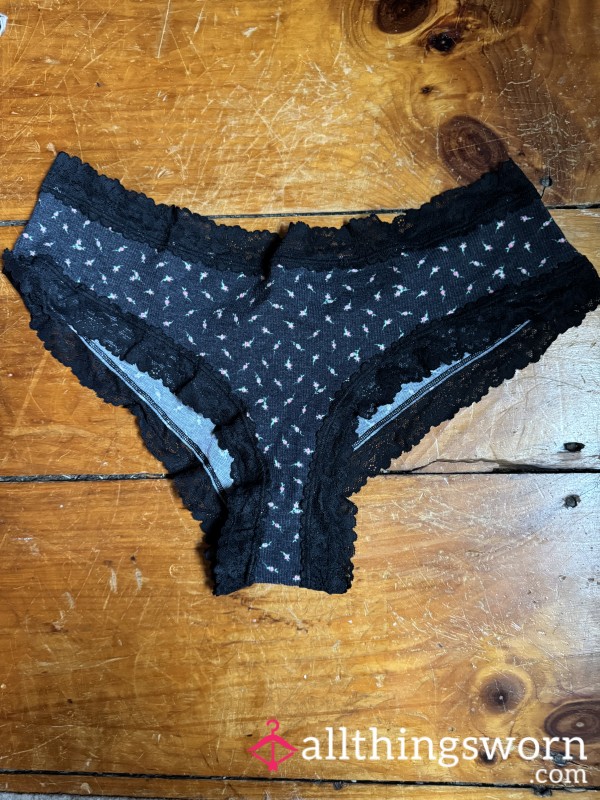 🖤🌸 Black Ribbed Cotton With Pink Ditzy Flor*l Print Cheekies, XXL, VS