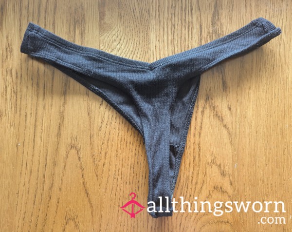 Black Ribbed Thong