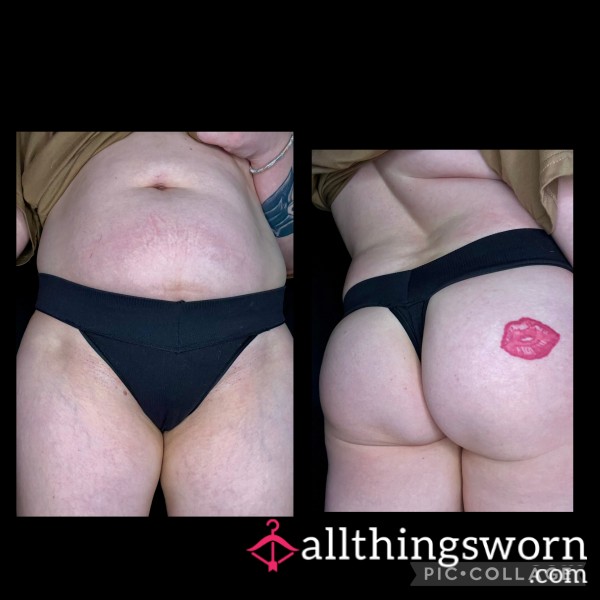 Black Ribbed Thong