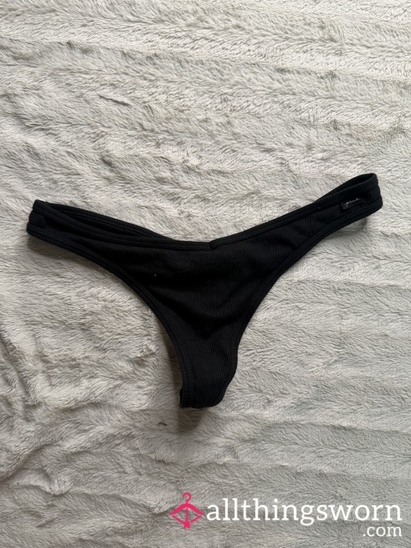 Black Ribbed Thong