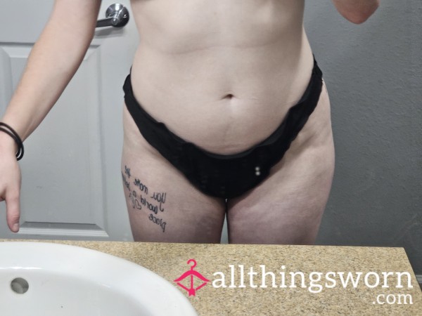 Black Ribbed Thong Bikini Bottom