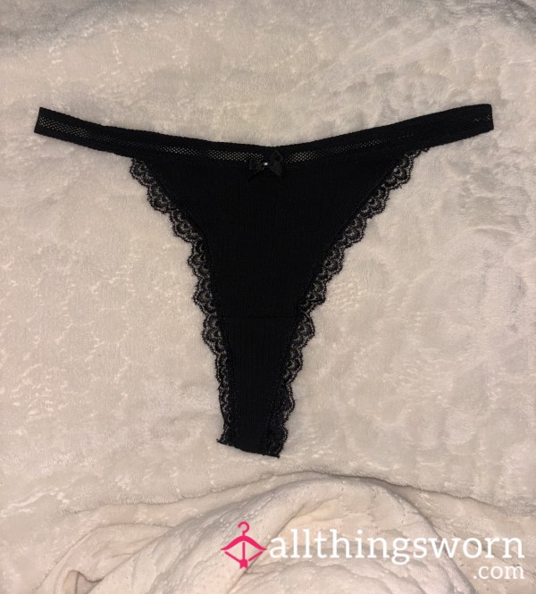 Black Ribbed Thong With Strap Sides