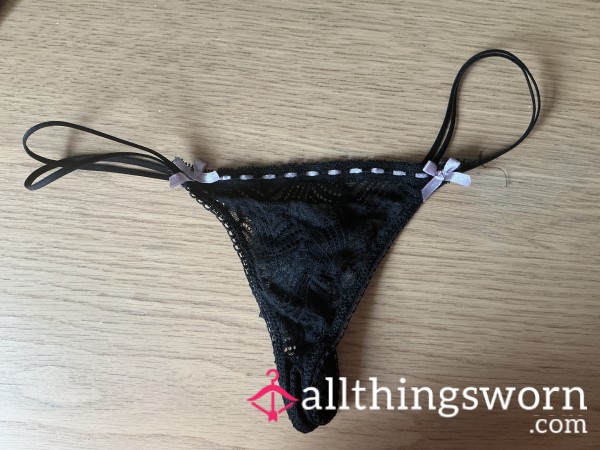 Black Ribbon 2 String Thongs