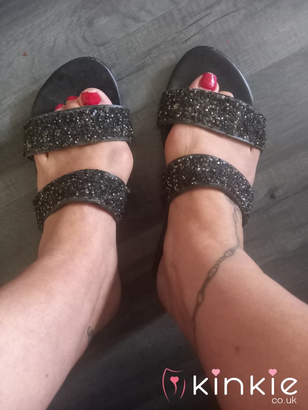Black Sandles Worn Loads Sweaty Hot Feet