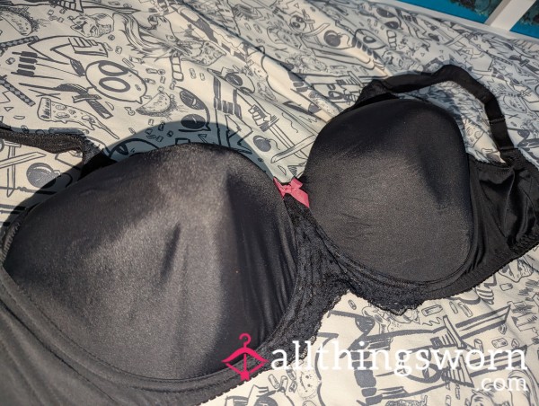 Black Satin 36G Fullcut Bra