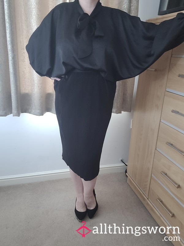 Black Satin Blouse And Skirt
