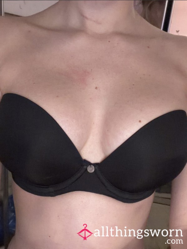 Black Satin Boux Avenue Bra – Silky, Strapless & Worn Close (32D) 🖤