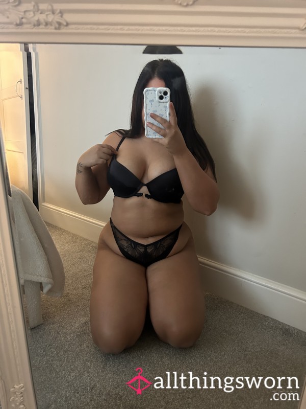 Black Satin Bra+Thong Set 48 Hour 🖤