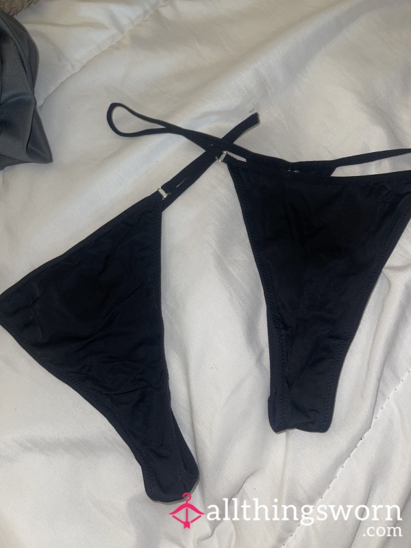 Black Satin Feel Thongs