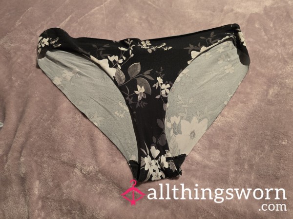 Black Satin Flor*l Panties