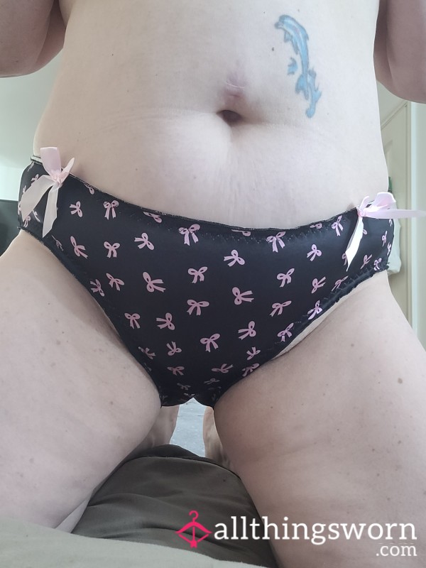 Black Satin Knickers With Pink Bows