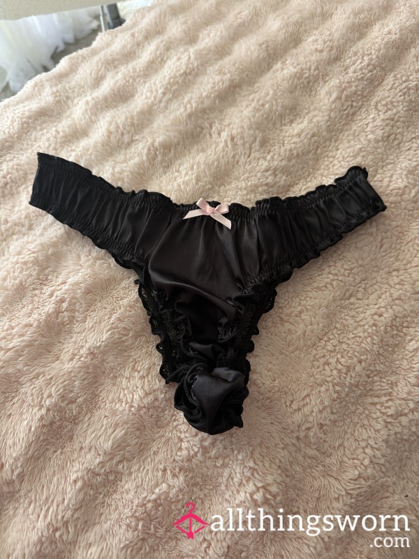 🖤 Black Satin + Lace Thong 🖤 Sale $15.55