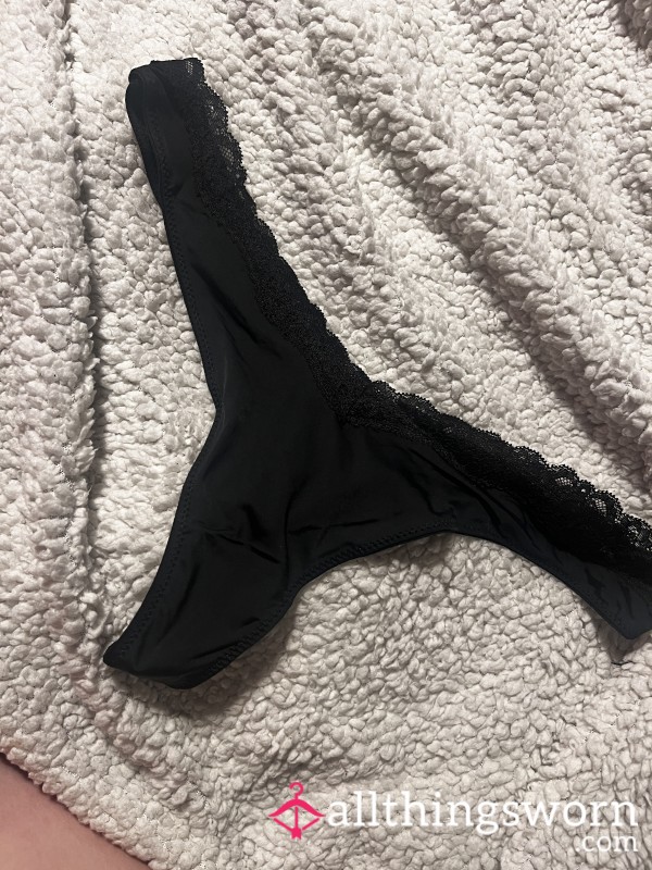 Black Satin Lacy Thongs