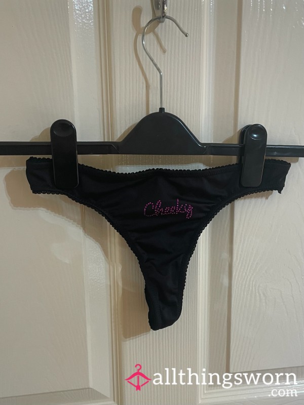 Black Satin Rhinestone “Cheeky” Boux Avenue Thong