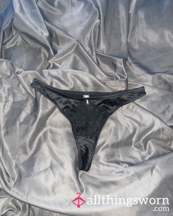 Black Satin Thong