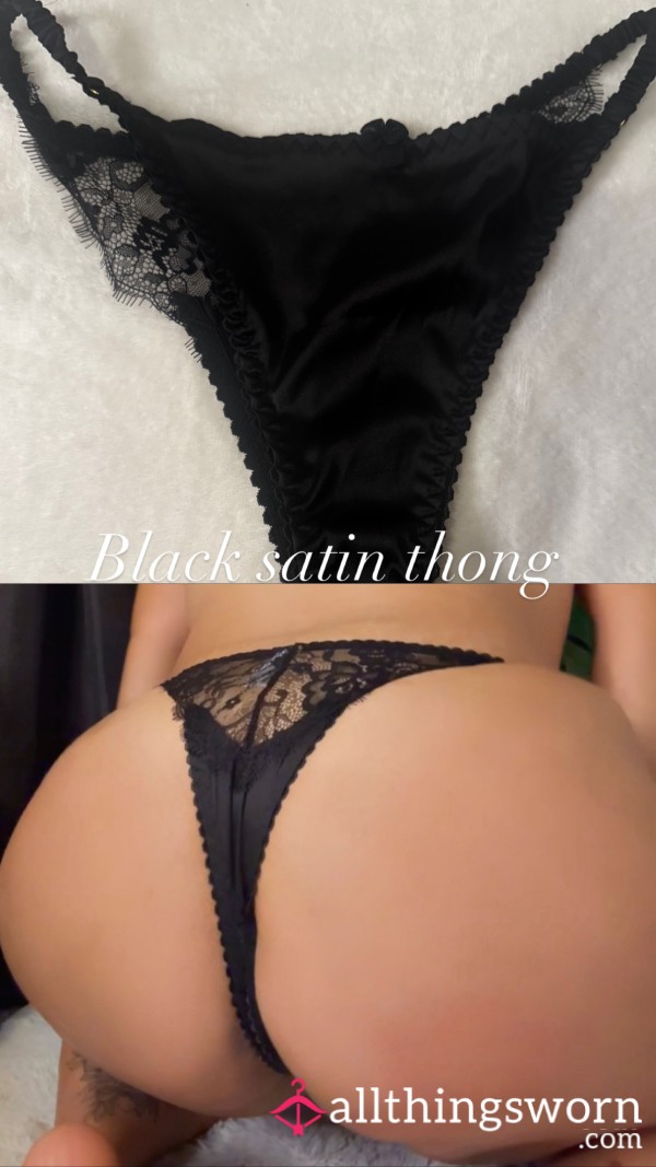 Black Satin Thong