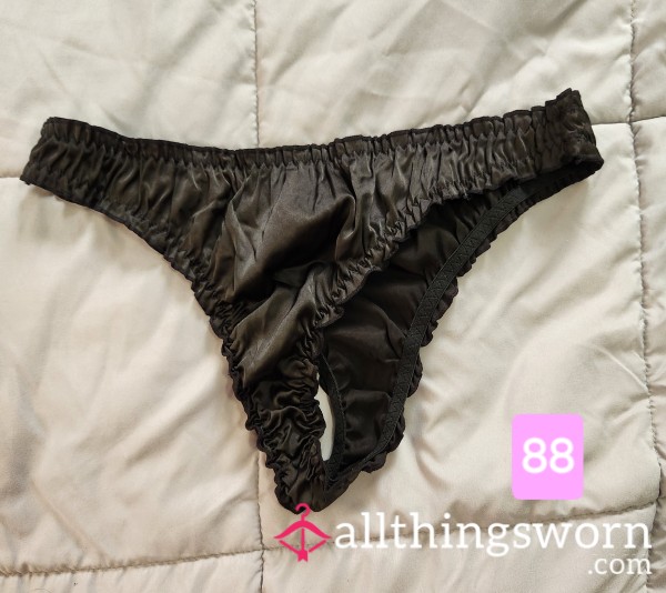 Black Satin Thong