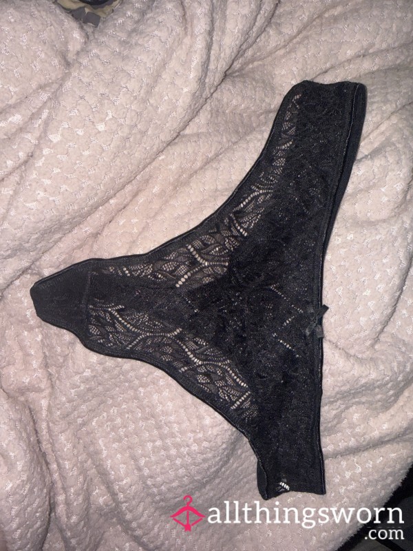 Black See Through Lace Thong