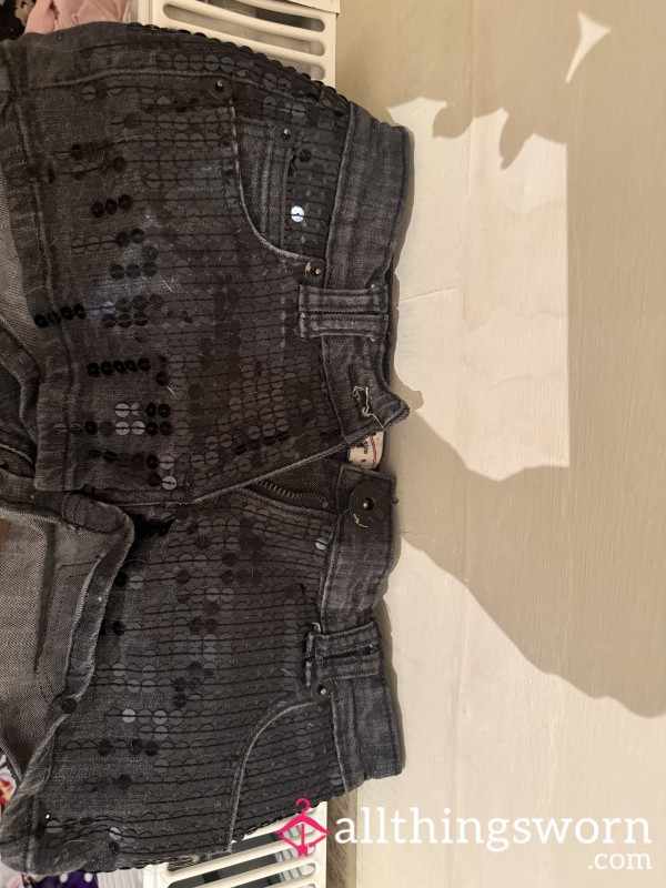 Black Sequin Hotpants Denim Size 8