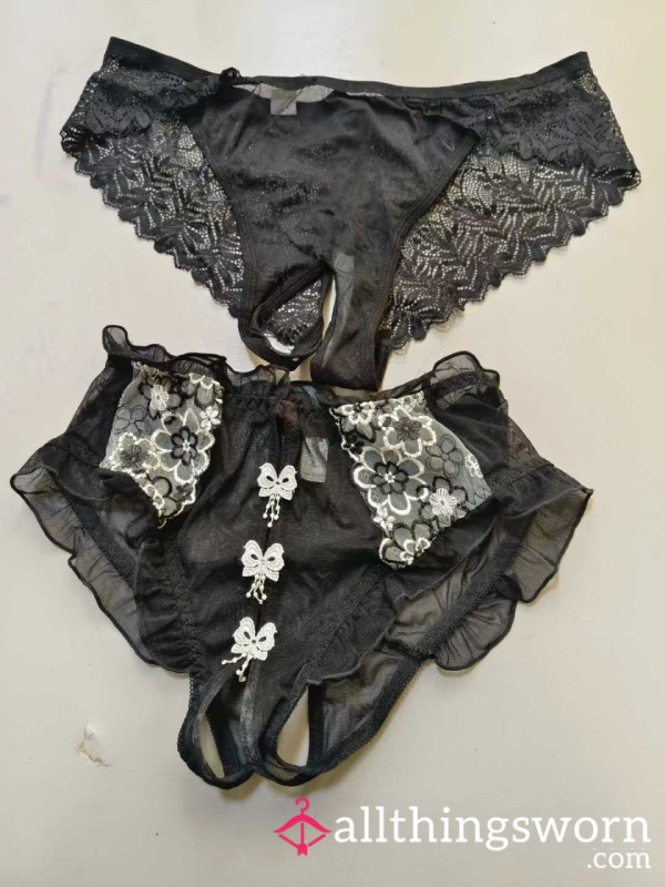 Black S**y Open Cut Underwear（worn）we Can Have S** Without Taking It Off