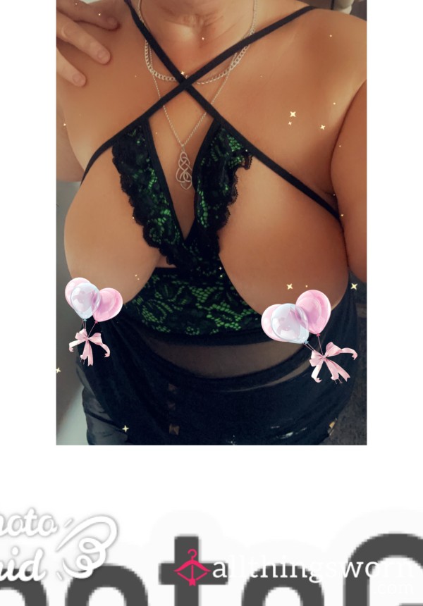 Black Sheer And Green Lace Boobless Top , Kink,