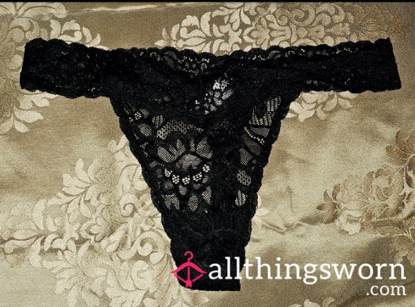 Black Sheer Lace Thong