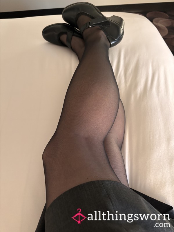 Black Sheer Pantyhose Worn During 6 Legs & No Panties
