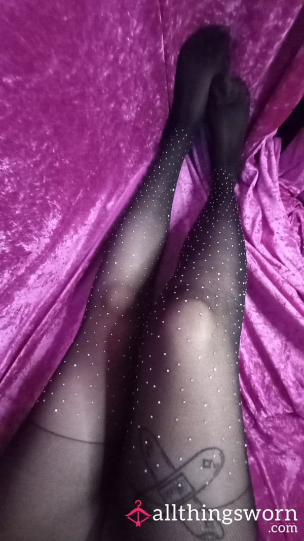 Black Sheer Rhinstone Diamond Tights (40 Denier)