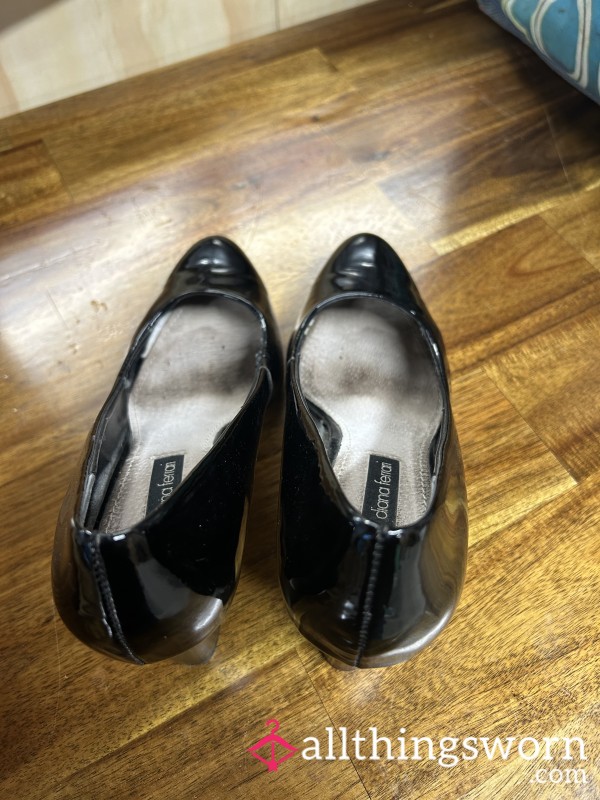 Pending - Black Shiny Court Heels - Well Worn