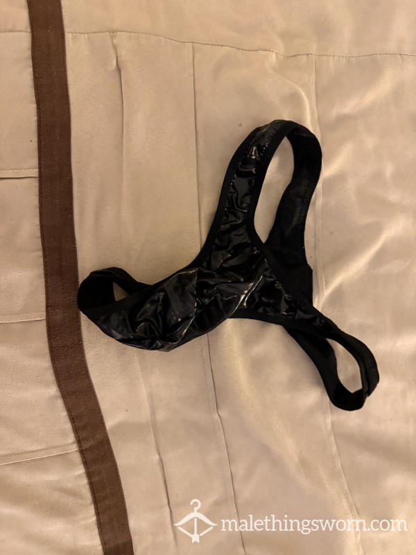 Black Shiny PVC Thong SIZE Medium