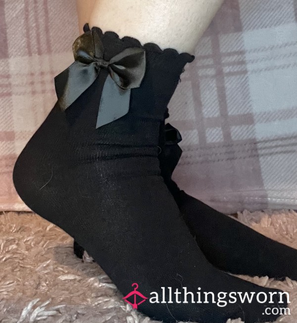 🖤 Black Silk Bow Socks With 2 Minute Video + Photo-Set ♡ £3 P&P UK