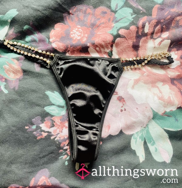 Black Silk Diamonte Thong