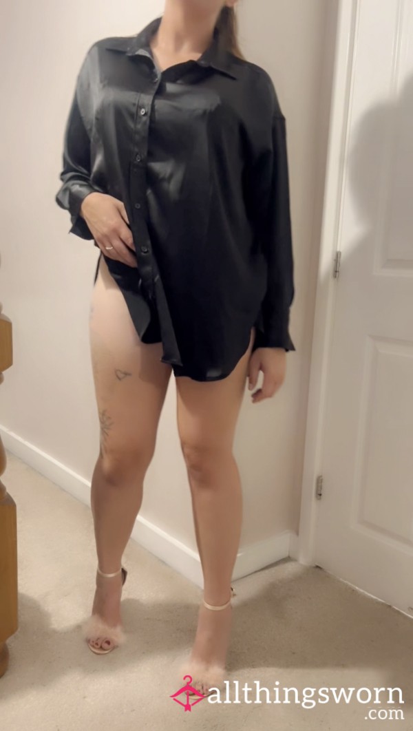 Black Silk Long Sleeve Shirt Dress / Satin Shirt. Loved & Cherished / Naughty Memories. / Sissy Clothes / Collectibles. 📦 UK Delivery Included. 🌍 International Shipping Available. 📸 Photo Set