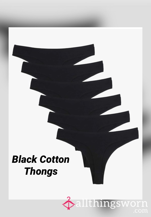Black Cotton Thong