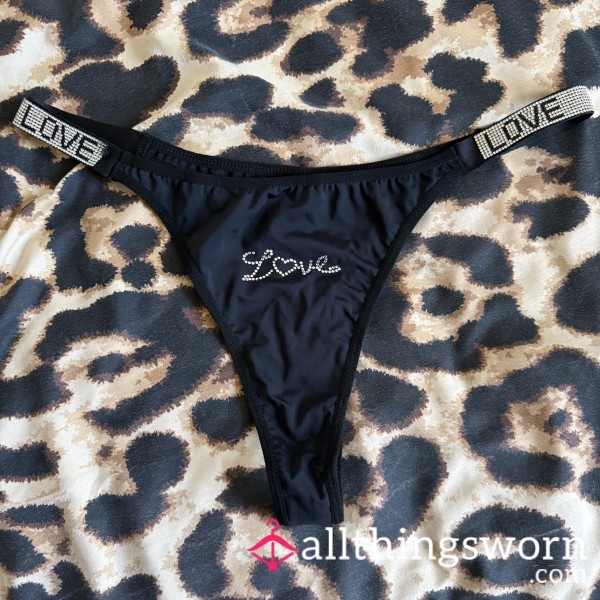 Black Silky Rhinestoned Thong (VS Shine Thong Dupe) 24hr Wear Included