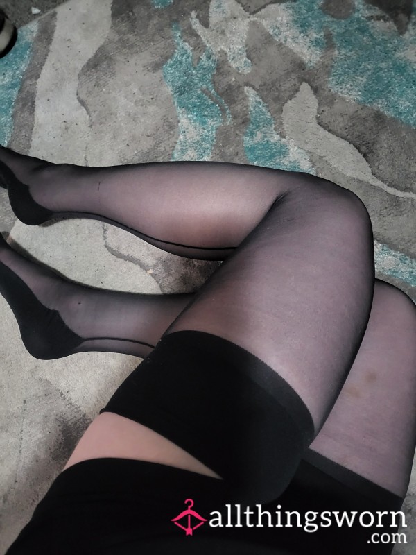 Black Silky Seemed Stockings  L