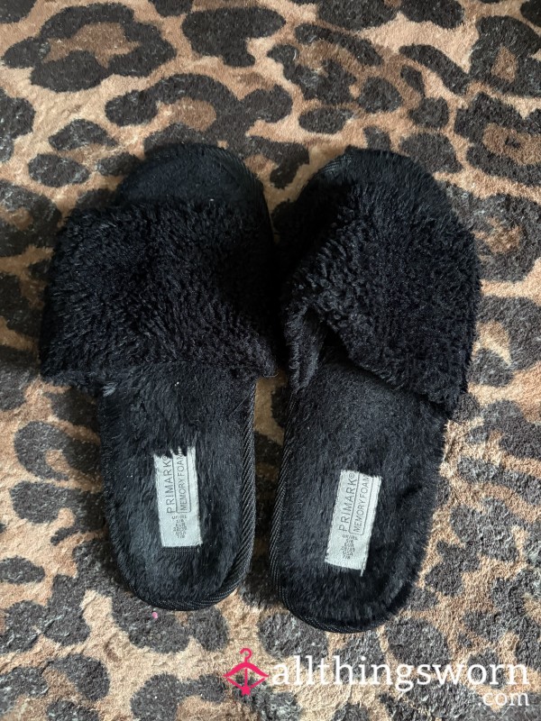 Black Slippers Well Worn