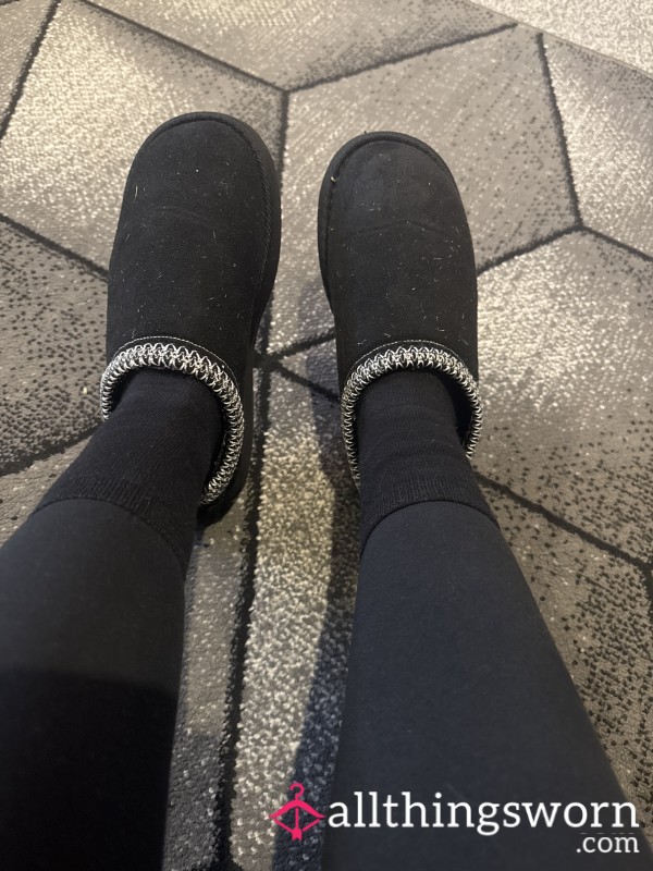 Black Slippers With Worn Black Socks!