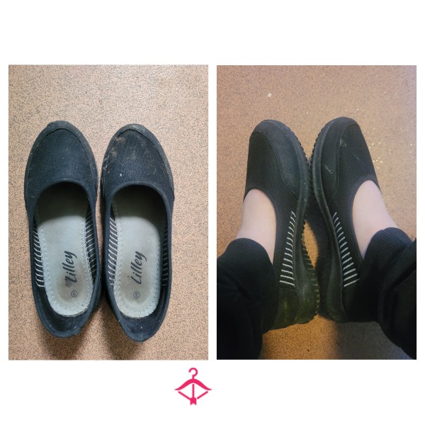 Black Smelly Worn Flat Shoes