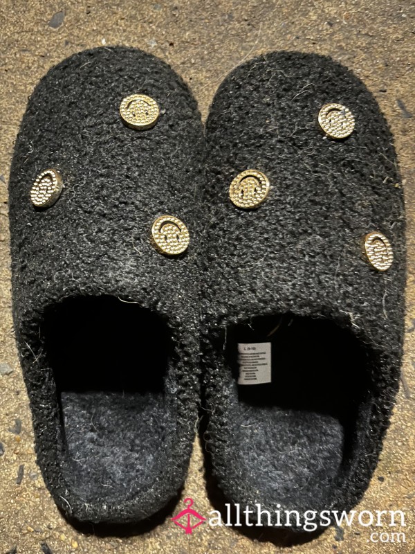 Black Smiley Face Slippers