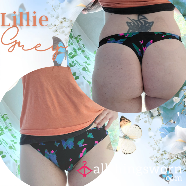 🦋🖤 Old Smelly Black Thongs W/ Bu*terflies
