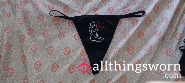 Black Spandex "Yes Sir" Thong Size- L
