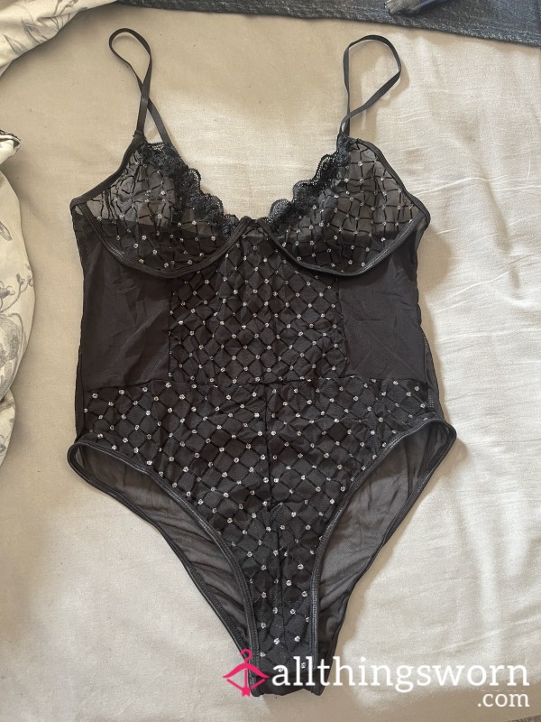 Black Sparkle Bodysuit Uk16