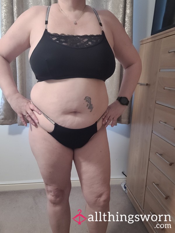 Black Sparkling Thong And Bra