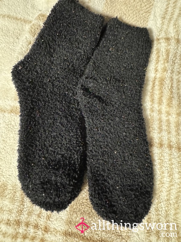 Black Sparkly Fuzzy Socks