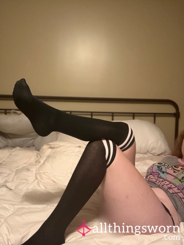 Black Sporty Knee High Socks + 48hr Wear + Proof Of Wear Pic